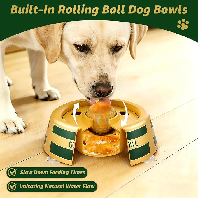 Golden Cup Slow Feeder Dog Bowls for Liquid Treat, Textured Spherical lid Integrated Anti-Slip Base, Yogurt Bone Broth Lick mat Dog Toy Prevent Accidental Ingestion Assist Digestion, slowing Feeding