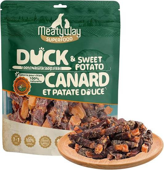 MeatyWay Duck & Sweet Potato Wrapped Dog Treats, High Protein, Low Fat, 100% Natural Duck Tender, Healthy and Natural Dog Training Treats for Small & Large Dogs, 454g/16 oz. Bag