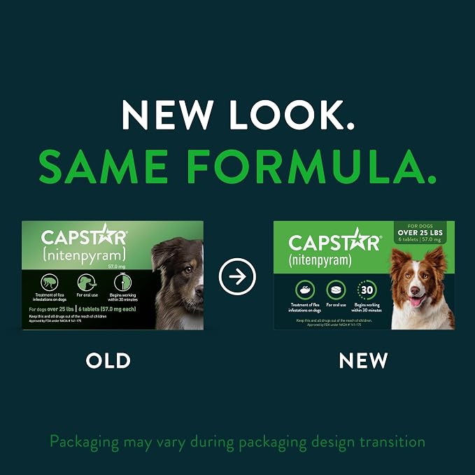 Capstar(nitenpyram) for Dogs Fast-Acting Oral Flea Treatment for Dogs Over 25 lbs, Vet-Recommended Medication Tablets Start Killing in 30 Minutes, 60 Doses