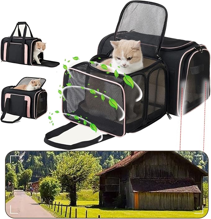 Expandable Pet Carrier Airline Approved,Soft-Sided Dog Cat Carrier Bag,Collapsible Kennel Pet Travel Bag,Washable Pads,Shoulder Strap for Cats, Puppy and Small Animals