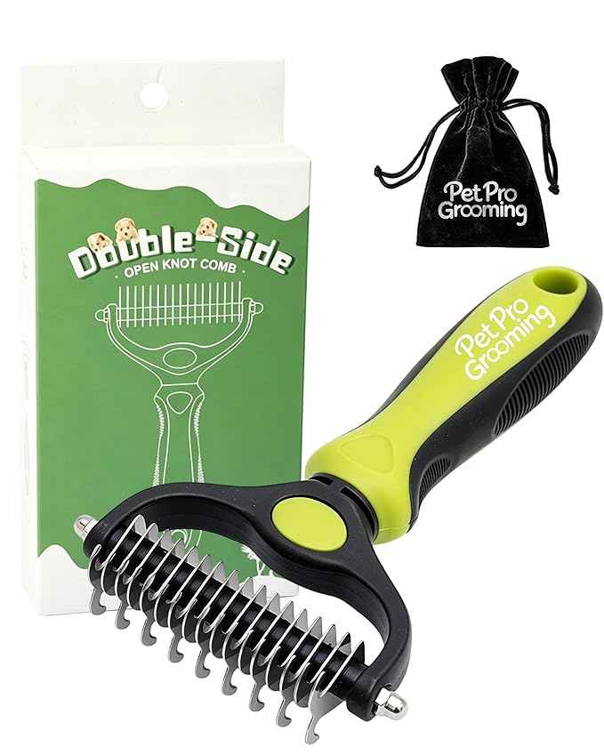 Tool, 2-In-1 Deshedding Dog Brush, Double-Sided Grooming Tool for Thick Coats, Rounded-Tooth Comb for Painlessly Removing Knots and Loose Hair (Green-Large)