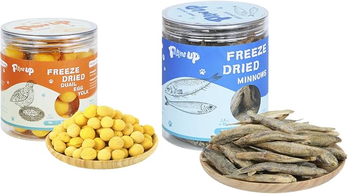PAWUP Freeze Dried Quail Egg Yolk Pet Treats, Freeze Dried Minnows Dogs Treats 100% Raw Single-Ingredient Healthy Training Rewards & Meal Toppers