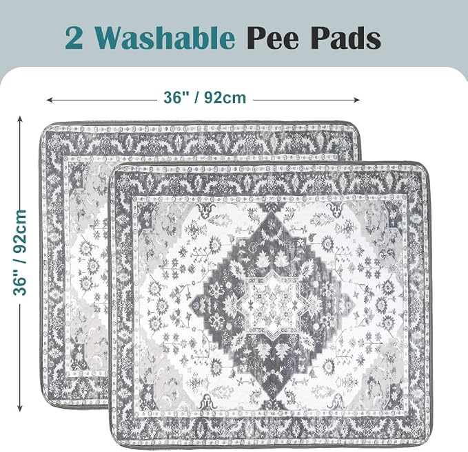 Washable Pee Pads for Dogs 2 Pack Reusable Puppy Training Pads 36"x36" Super Absorbent Waterproof Dog Training Pads, Non-Slip Potty Pads Whelping Pads Litter Mat Pet Supplies - Grey Medallion