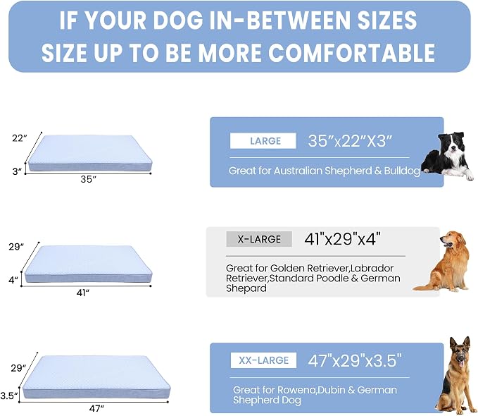 Cooling Dog Bed for Large Dogs, Orthopedic Memory Foam Pet Bed for Crate with Removable Washable Cover,Ideal for Arthritic Dogs (Cooling Fabric, XX-Large-47"x 29" x 3.5")