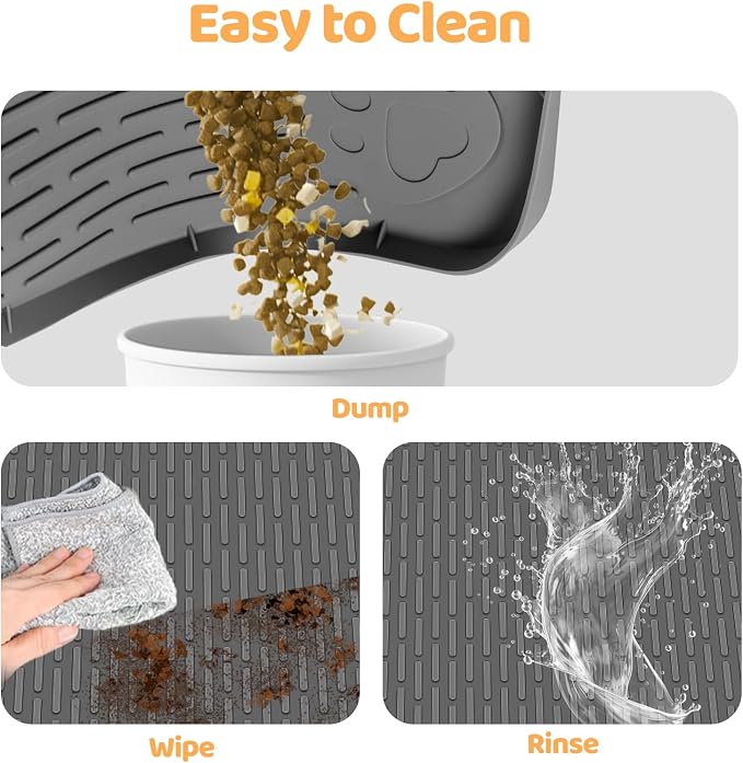 Cat Food Mat, 57" x 40" Extra Large Silicone Pet Feeding Mat with Raised Edge Pet Placemat for Food and Water Bowl Non-Slip, Easy to Clean, Floor Protection (Dark Grey)