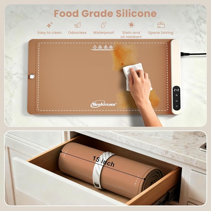 Warming Mat for Food, 24"x15" Food Warming Mat 6 Temperature & 6 Timer Settings Upgrade Graphene Fast Full Surface Heating-Versatile Food Warmer for Gatherings, Parties, Everyday Use-Light Caramel