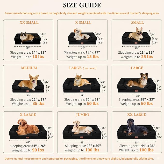 Comfort Expression Orthopedic Dog Bed for Medium Dogs 28x19 Inch, Waterproof Supportive Egg Crate Foam Medium Pet Bed with Removable Bolsters, Dog Couch with Washable Cover & Non-Slip Bottom, Black