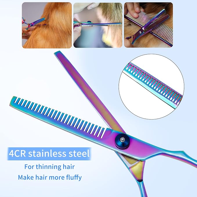 Professional Barber Scissors Kit - Colorful Pet Trimming Scissors, 7 inch Stainless Steel Shears for Grooming and Hair Cutting