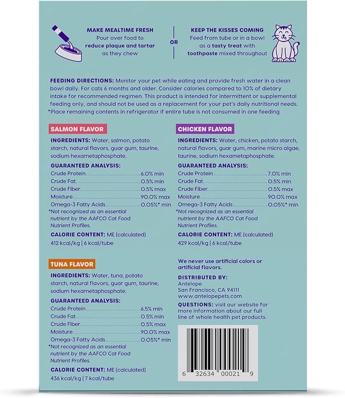 Ark Naturals Kiss Me-Ow Lickable Cat Dental Treats Variety Pack - Promotes Hydration, Dental & Overall Health - Chicken, Tuna & Salmon Flavors (2pk)