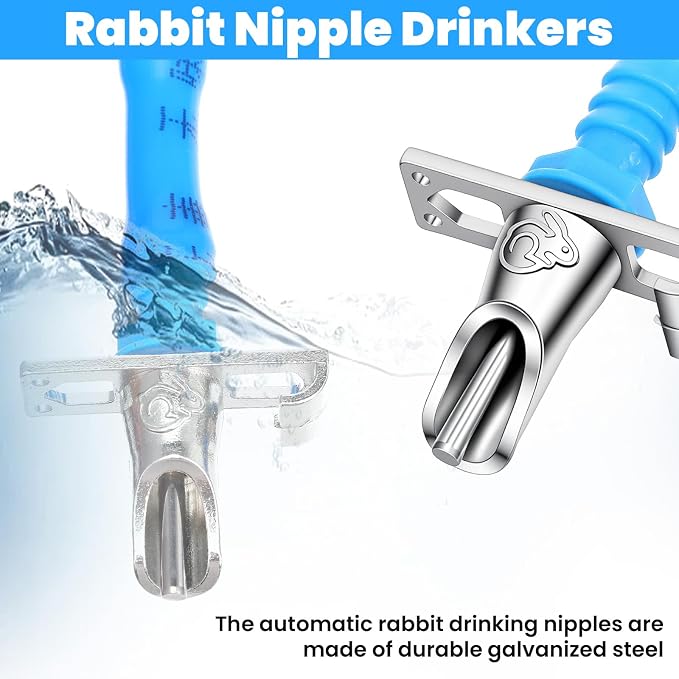 24 Pack Automatic Rabbit Waterer System Kit with 24 Drinking Nipples, 20ft Hose, Valves & Filters for Small Animal Cages - Galvanized Steel & Plastic Construction