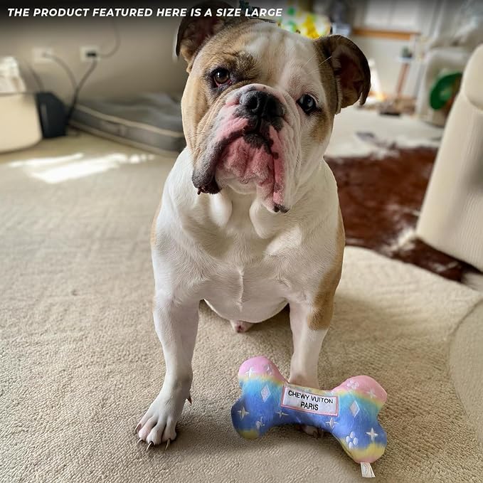 Haute Diggity Dog Chewy Vuiton Bone Plush Squeaky Dog Toy, Soft Durable Designer-Inspired Stuffed Puppy Chew Toys for Small & Medium Dogs, Machine-Washable (Pink Ombre) Small