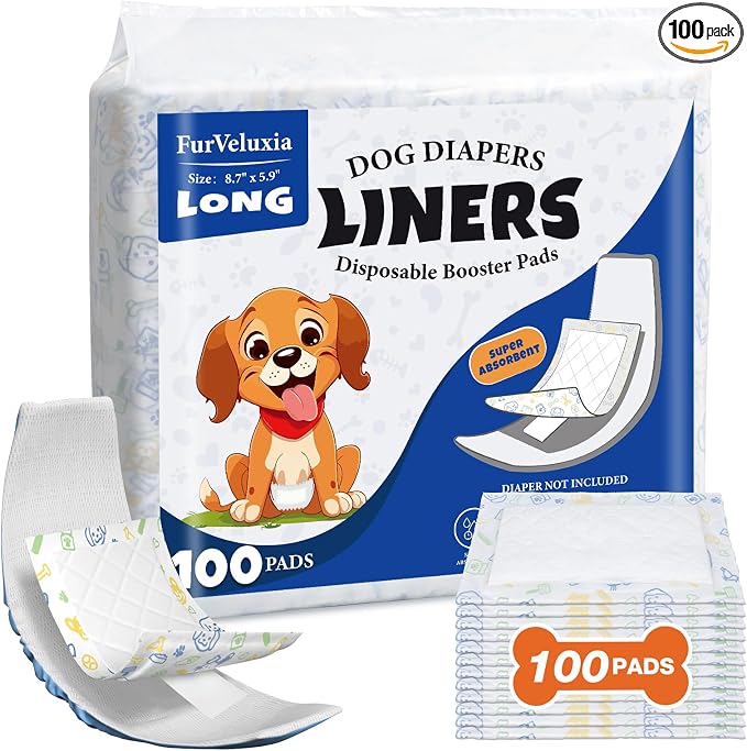 Dog Diaper Liners for Male and Female Dogs(100ct), Super Absorbent Disposable Dog Diaper Booster Pads Inserts fit Most Reusable and Washable Pet Belly Band, Wraps