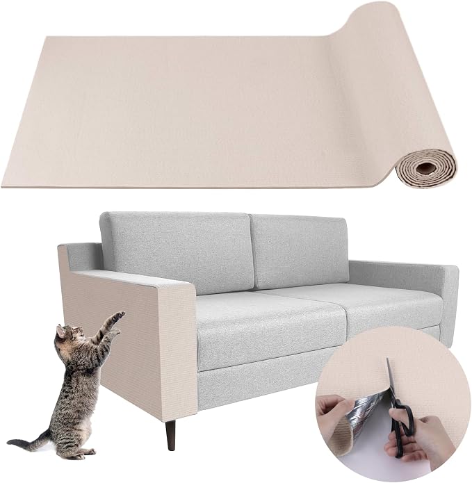 Climbing Cat Scratcher Mat Trimmable Cat Scratching Post Carpet 39.3’’x15.8’’ Self Adhesive Carpet Mat Pad Replacement for Cat Tree Shelves Post Couch Wall Furniture Steps DIY Protector (Cream White)