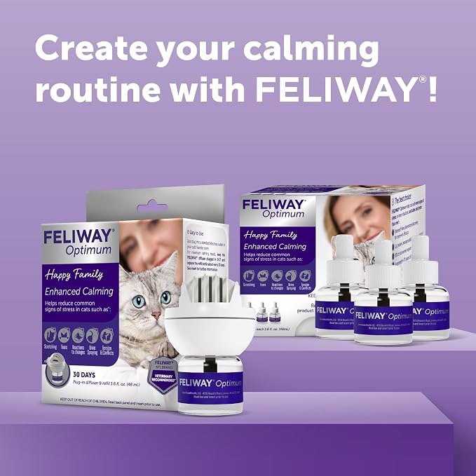 FELIWAY Optimum Cat Calming Diffuser Refill (1 Pack, 30 Day Supply) – Cat Pheromone Diffuser Refill for Advanced Support to Reduce Stress, Spraying, Scratching, Fighting and Hiding