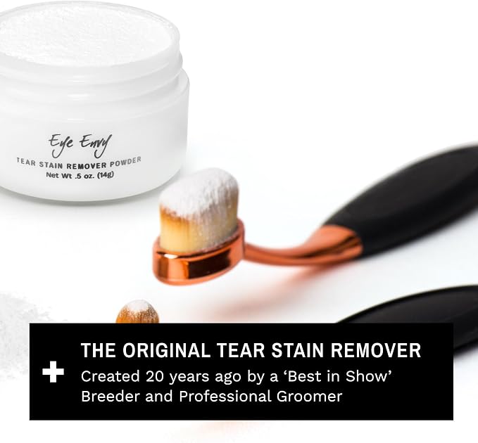 Eye Envy Tear Stain Remover Powder for Dogs and Cats. Natural, Safe Formula. Apply Around Eyes. Absorbs and Cleans Tears and Staining. Keeps Area Dry. Made in The USA. (.5 oz)