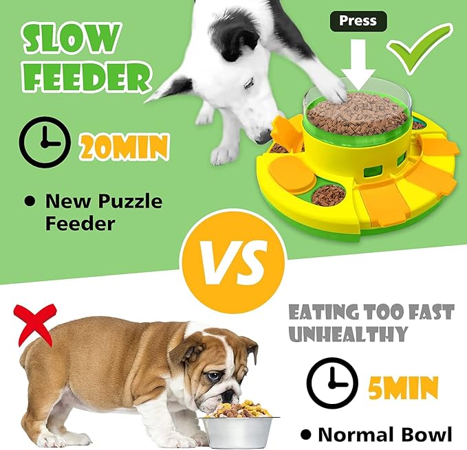 Dog Puzzle Feeder Toy - Green Slow Feeding Dog Puzzle Toys for IQ Training & Mental Enrichment - Food Dispenser for Small Breeds