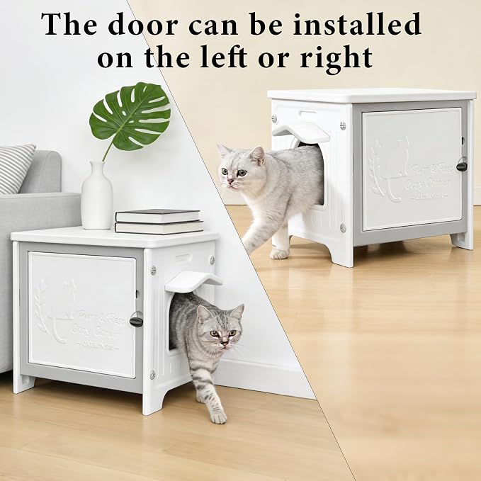 Cat Litter Box Enclosure Furniture Plastic Hidden Enclosed Litter Box Cabinet Cat House Kitty End Table for Living Room, Entryway, Balcony, Bedroom
