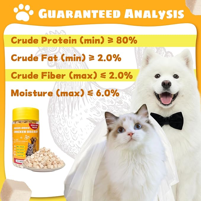 Freeze-Dried Chicken Breast Treats for Dogs & Cats |3.52 oz Premium Single-Ingredient Nutrition, All Natural, High Protein | Ideal Training Treats & Food Topper