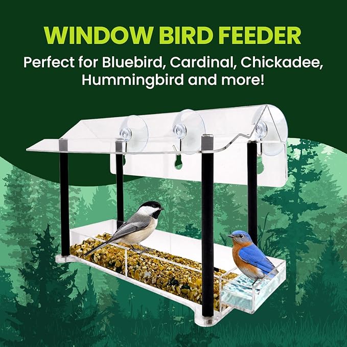 Nature Gear Window Bird Feeder with Strong Suction Cups, Clear Acrylic Window Mounted Bird Feeder, Weather-Resistant, Durable, Squirrel-Resistant, Column Style