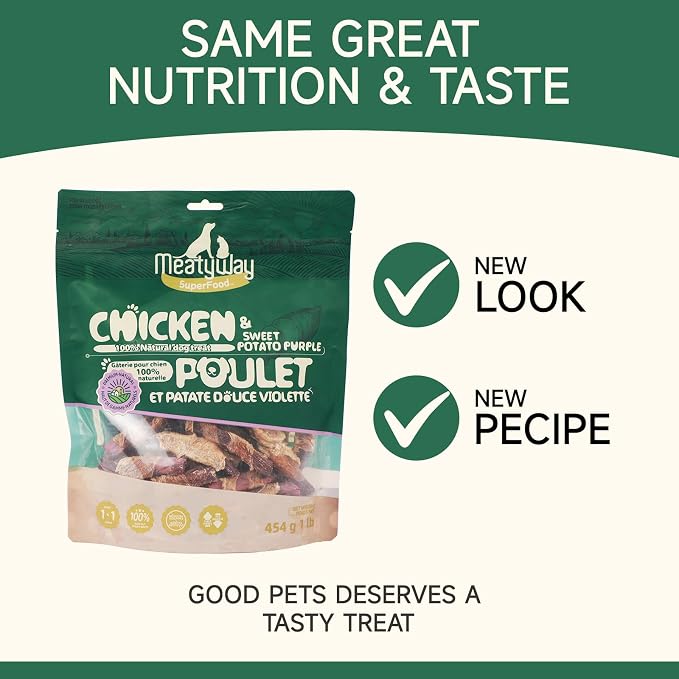 MeatyWay Chicken & Sweet Potato Purple Wrapped Dog Treats, High Protein, Low Fat, 100% Natural Chicken Tender, Healthy and Natural Dog Training Treats for Small & Large Dogs, 454g/16 oz. Bag