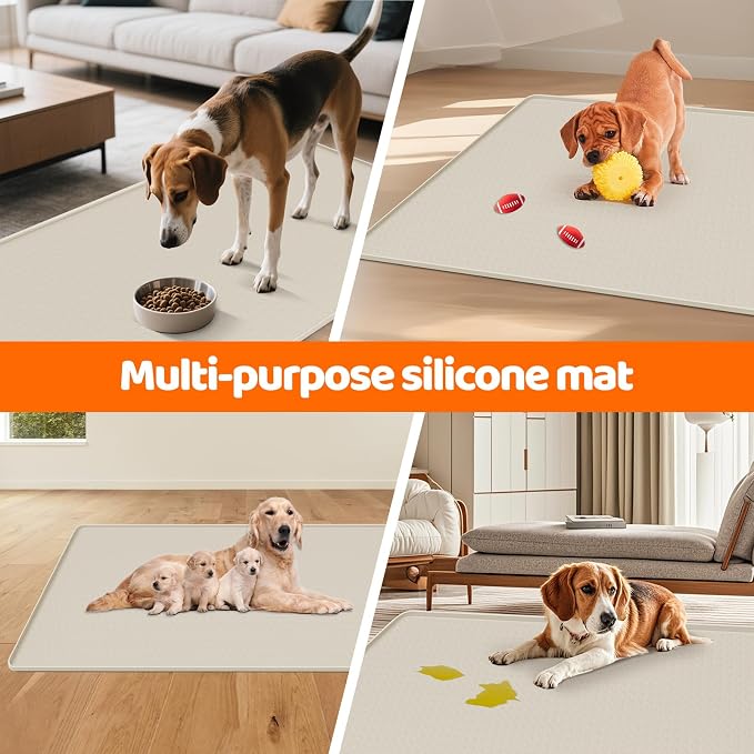Pee Pads for Dogs, 51" x 25.6" Extra Large Reusable Dog Silicone Mat for Floor Protector, Washable Non-Slip Dog Training Pads for Potty Training (Beige)