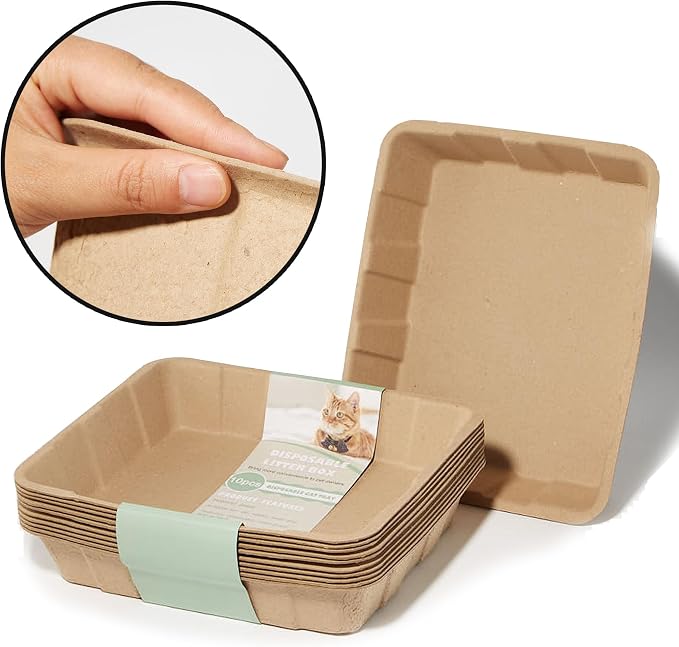 Vealind Disposable Litter Boxes for Cats Cardboard Cat Litter Trays Cat Travel Toilet Litter Pan Liners Kitty and Small Animals Leakproof Litter Box (10 Pack)