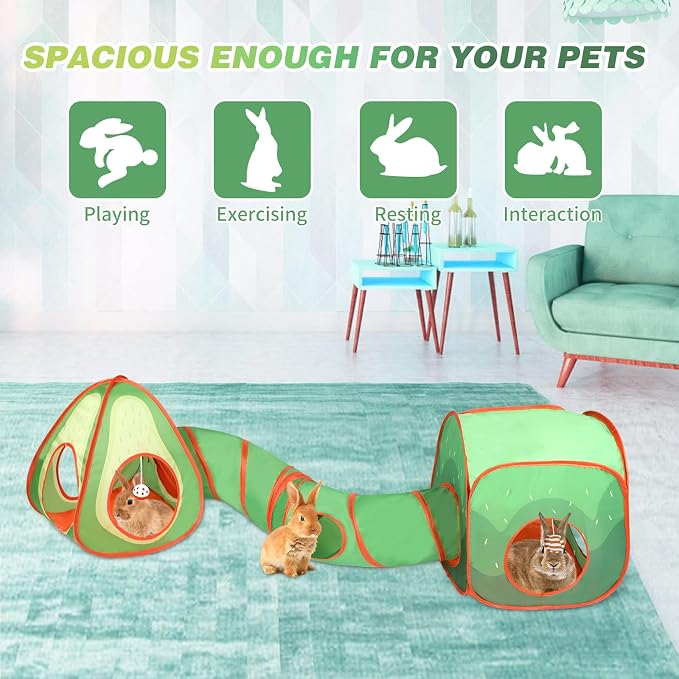 BWOGUE Bunny Tunnels & Tubes Collapsible Rabbit Hideout Tube and Foldable Cubes Playground Small Animal Activity Hideaway for Dwarf Rabbits Bunny Guinea Pigs Kitty (Avocado)