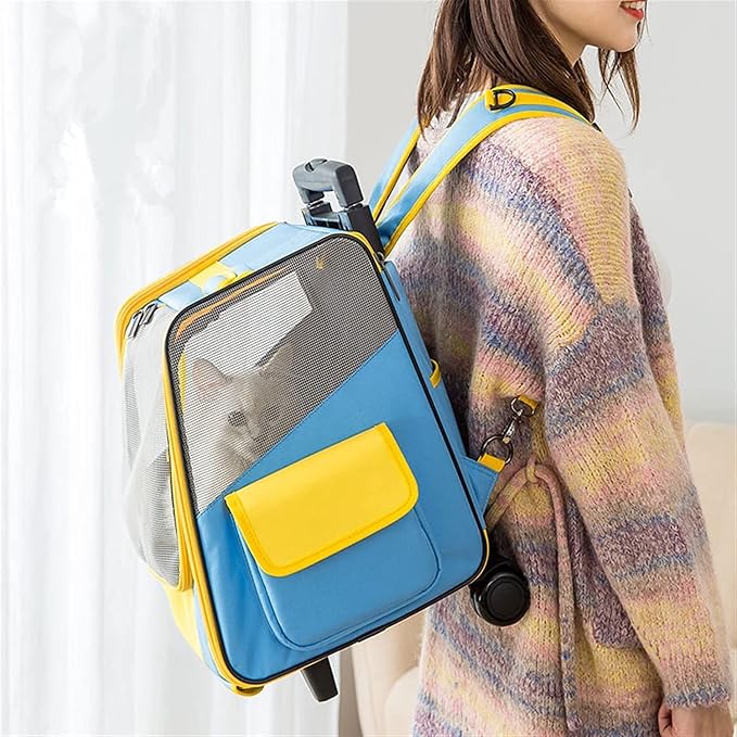 OLOTU Pet Backpack Breathable Mesh Pet Trolley Case, Go Out Portable Cat Backpack, Puppy Transport Carrier Pull Rod Box, Pet Travel Carrier Spacious