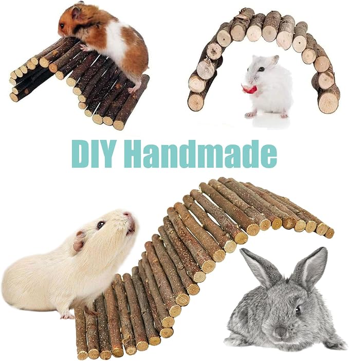 Tfwadmx Wooden Hamster Bridge, Extra Large 2 Pcs Small Animal Bendy Bridge Tunnel Hut Hideout Ladder Hideaway Climbing Chew Toy for Gerbil Guinea Pig Chinchilla Rabbit Ferret Hedgehog Rat Gerbil