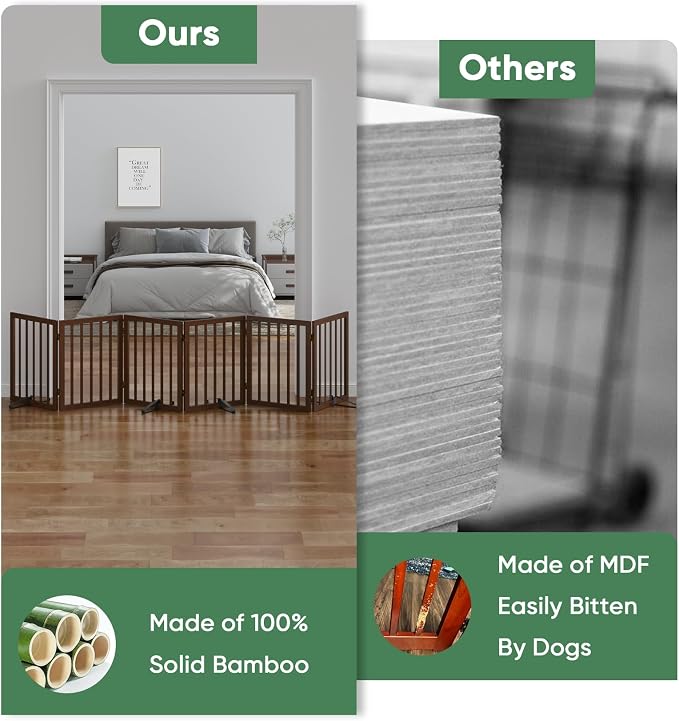 Dog Gates for Doorways, Freestanding Foldable Dog Gate Indoor, Pet Gates for Doorways Bedroom, Puppy Gate with Metal Support Feet, 6 Panels (Rustic tan)