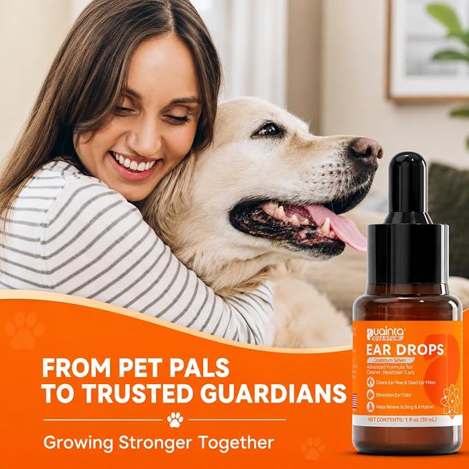 PUAINTA Dog Ear Cleaner, Natural Dog Ear Drops and Infection Treatment, Quantum Silver Dog Ear Cleaning Solution for Itching, Irritation & Wax Build-Up,2-Pack