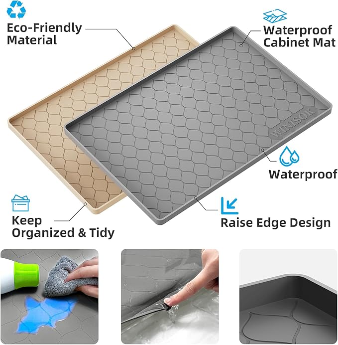Winisok Silicone Under Sink Mat 31" x 22", kitchen Essentials and Gadgets, Shelf liner and Cabinet Protector, Home Organizers and Storage, Waterproof Bathroom Tray