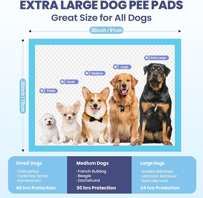 SCLOSE Pee Pads for Dogs Extra Large 30"x36", 50 Count Puppy Pads XXL, Potty Pads for Dogs, Super Absorbent & Leak-Proof, Disposable Training Pads for Puppies, Doggie Pads, Blue