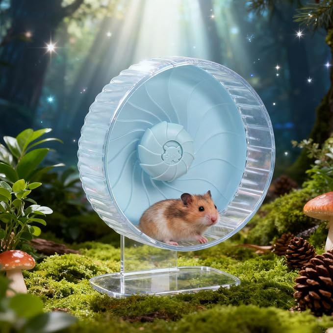 Silent Hamster Wheel, 8in Hamster Wheel with Adjustable Stand, Double-Bearing Quiet Spinner for Syrian Hamsters, Hedgehogs, Mice & Small Pets, Blue