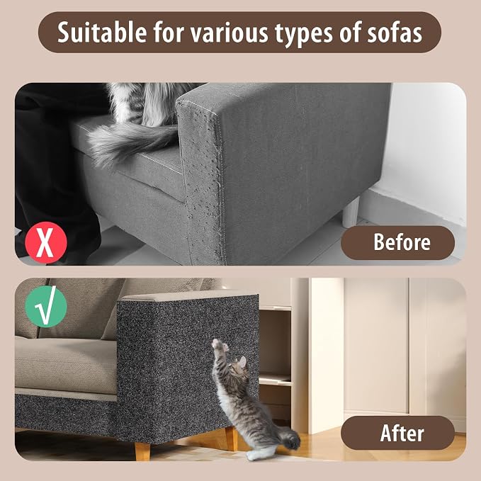 Cat Scratch Couch Protector, Adhesive Scratcher Pad Deterrent for Furniture, DIY Cat Climbing Scratch Pad for Indoor Cats (Grey, 31.5''x19.7'')