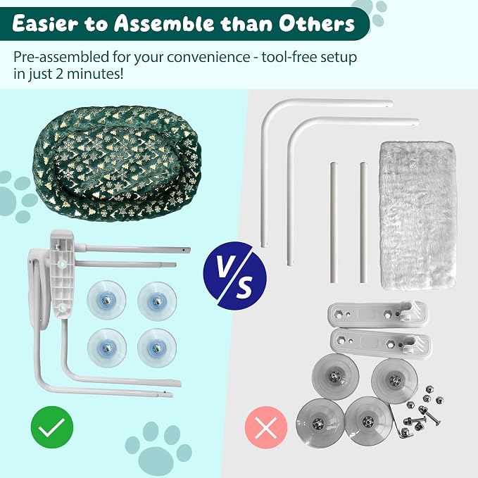 L&W BROS. 2-Pack Foldable Cat Window Perches with Christmas Cushion Bed Easy to Assemble Cats Hammock for Window, Warm Indoor Cat Beds for Large Cats, Edition(M Green)