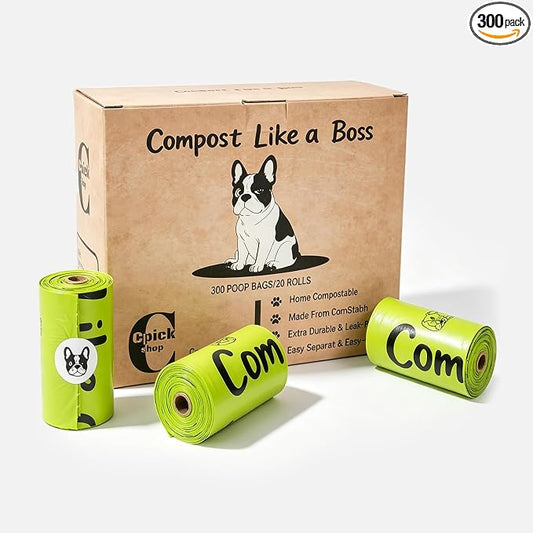 Certified Home Compostable Dog Poop Bags Rolls,Unscented Poop Bags for Dogs,Doggie Litter Bags,Extra Strong Doggy Waste Bags,300 Counts