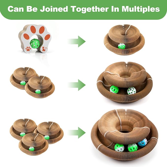 Goosheep Kitty Kurlz Accordion Magic Organ Cat Scratcher Toys for Indoor Cats - Cardboard Cat Scratching Board Ball Scratcher Pad 3 Pack