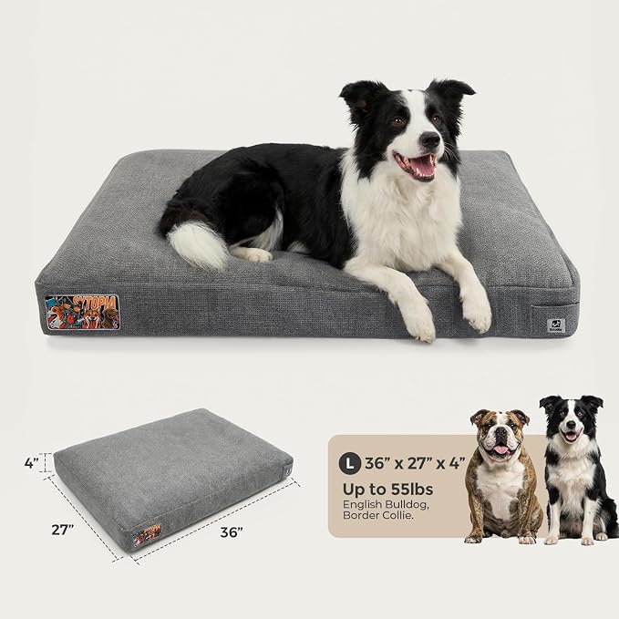 Sytopia 36 Inch Durable Dog Beds for Large Dogs, Waterproof Pet Crate Pad with Machine Washable Removable Cover, Great for Indoor, Outdoor, Crate, Patio Use, Grey