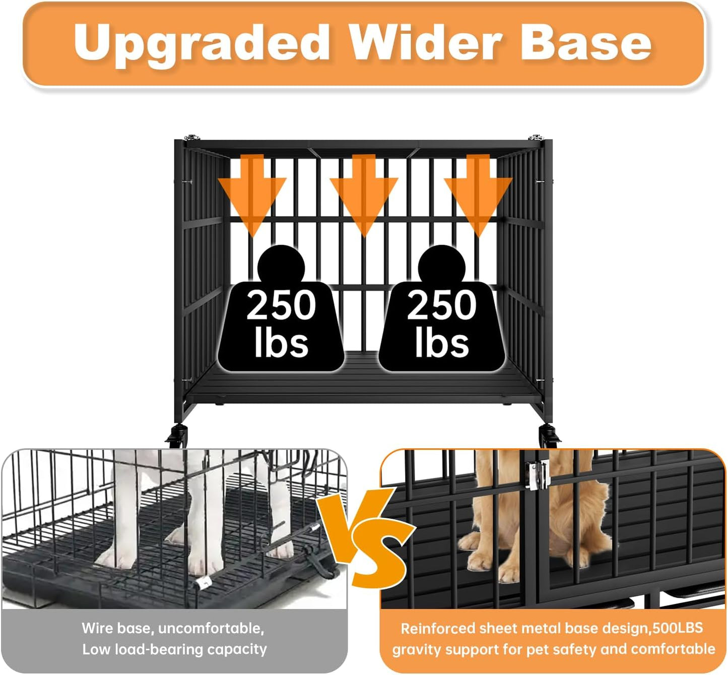 38 Inch Heavy Duty Dog Crate with Wheels,Indestructible Escape-Proof Dog Kennel with Locking Latch and Double Door,Extra Large XL XXL Crate Indoor for Large and Medium Dog with Removable Tray