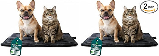 Furhaven ThermaNAP Self-Warming Cat Bed for Indoor Cats & Small Dogs, Washable & Reflects Body Heat - Quilted Faux Fur Reflective Bed Mat - Black, Small (Pack of 2)