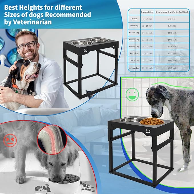 Elevated Dog Bowl Stand, 8.8 Lb Weight Capacity, Adjustable 8 Heights, Stainless Steel, Reduces Joint Stress, Easy to Use and Adjust, Anti-Skid Pads