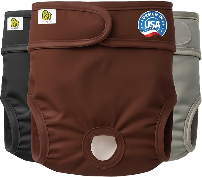Pet Magasin® Super Absorbent Reusable Dog Diapers for Females (3-Pack) - Ideal Heat Solution, Washable Doggie Diapers for Female Dog - Perfect Doggie in Heat & Period (Original, XL (23”-35” Waist))