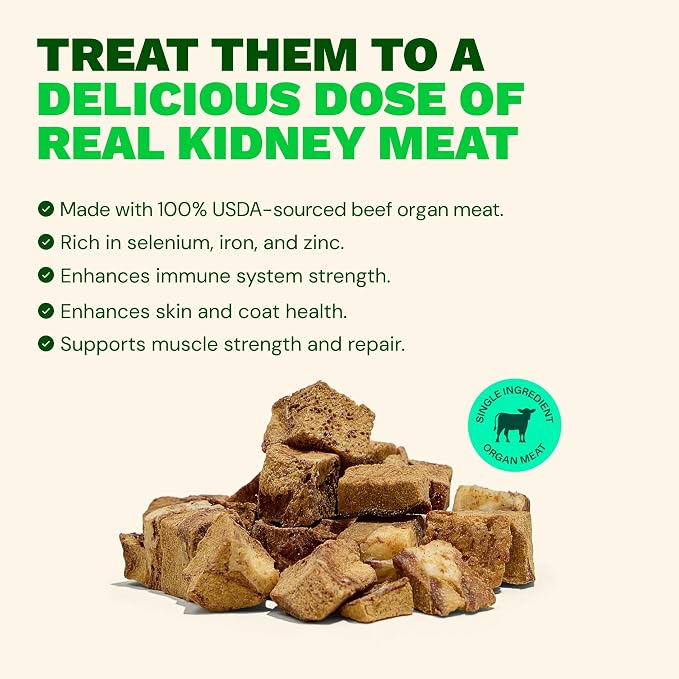 Get Joy Freeze Dried 100% Beef Kidney Dog Treats, 4oz | Single Ingredient Organ Meat, High Protein Raw Dog Food Topper, Snack & Training Rewards | Grain Free, Gluten Free, Filler Free