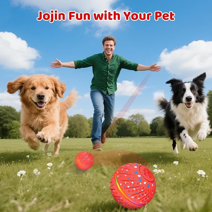 Interactive Dog Toys Dog Ball – 3 Play Modes Smart Moving Bouncing Dogs Ball, E-TPU with RGB Lights, Automatic Rolling Dog Toy for Small Medium Dogs to Keep Them Busy and Boredom Relief (Red)