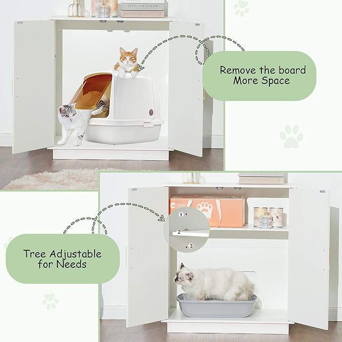 Gitelsnour Litter Box Enclosure, 30.9'' High Large Litter Box Furniture, Modern Cat Litter Box Enclosure with Hidden Storage, Side Table, End Table, White GCLB003WT