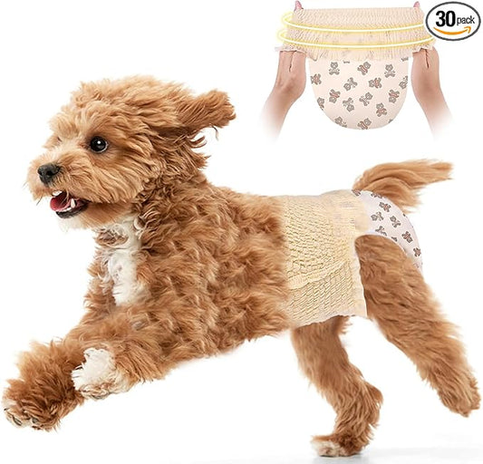 Ambreview Dog Diapers Female, Disposable Diapers for Female Dog with Stretchy Waist, Pull Up Puppy Wraps for Doggie in Heat Period Super Absorbent Leak-Proof Doggy Diaper for Dogs 30PCS (L)