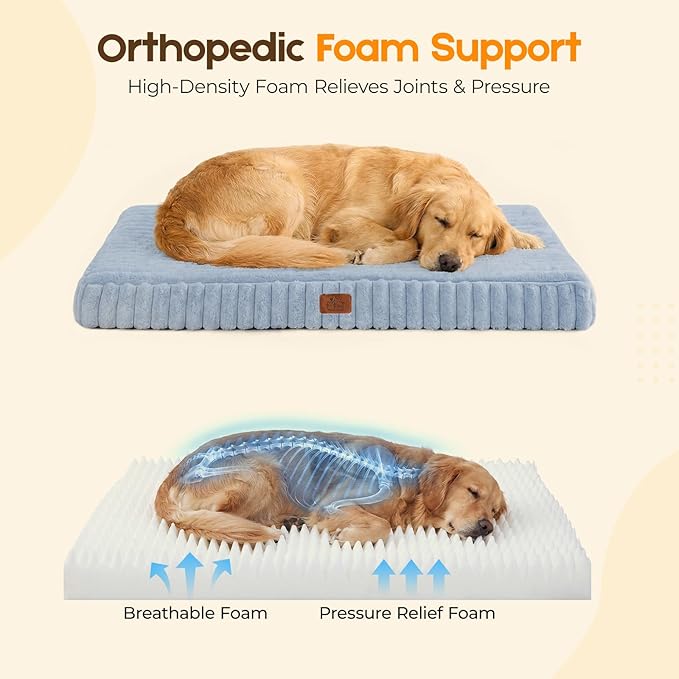 Orthopedic Dog Bed for Extra Large Dog, Waterproof Pet Bed for Crate,Non-Slip Bottom and Egg-Crate Foam with Removable Washable Cover Crate Bed,Blue,41"x27"x4"