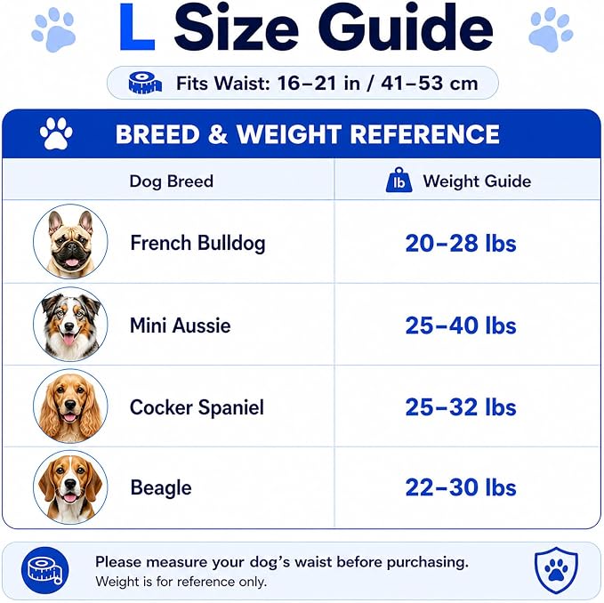 Male Dog Diaper Disposable Wraps for Waist 16–21 in,10 Count Leakproof, Super Absorbent, Adjustable Fit, Wetness Indicator, L