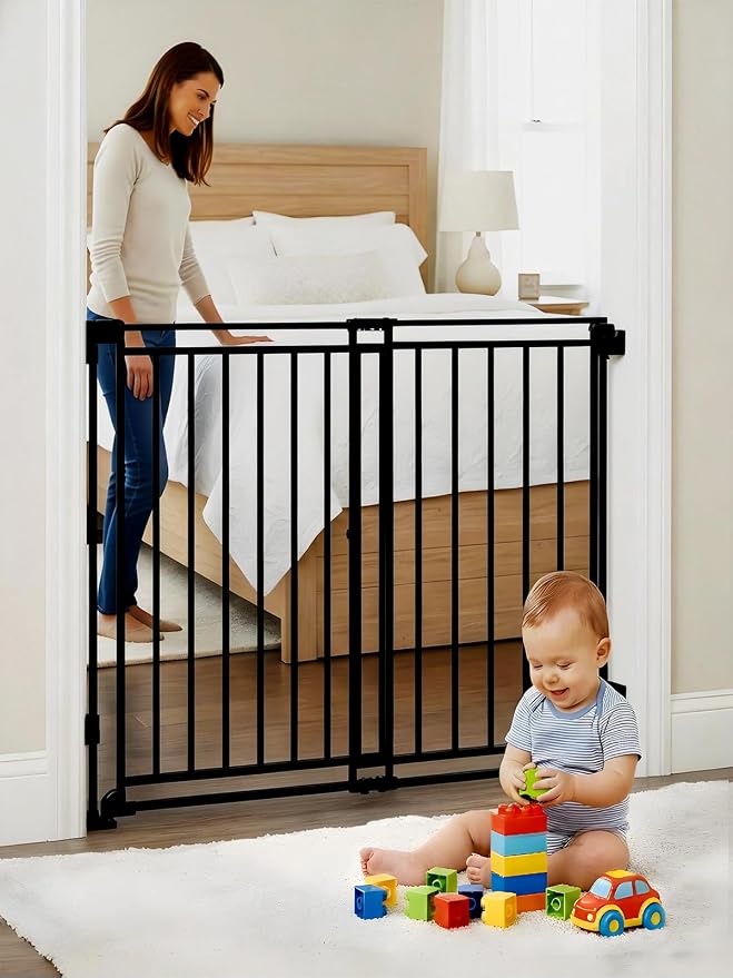 Baby Gate for Stairs Doorways & Kitchen, Extra Wide 32"-54" W x39 H Extra Tall, No Bottom Bar Dog Gate, One-Handed Auto-Close, Hardware Mount Safety Gate for Dogs & Toddlers, Black